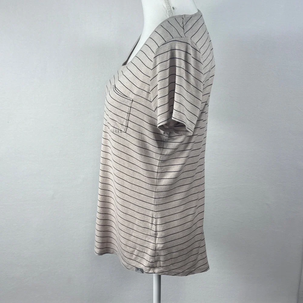 prAna Top L Beige Striped Modal Pocket Casual Minimalist Butter Soft Comfort - Picture 3 of 8